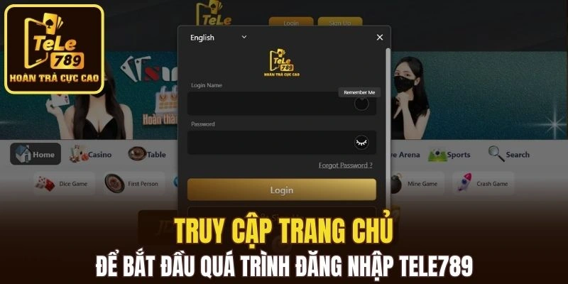 Truy cập trang chủ để bắt đầu quá trình đăng nhập Tele789